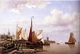 Everhardus Koster A River Estuary With Moored Fishing Pinks And Townsfolk On The Quay painting